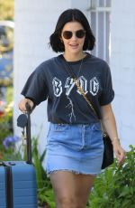 LUCY HALE in Denim Skirt Out in Beverly Hills 07/26/2019