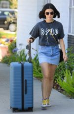 LUCY HALE in Denim Skirt Out in Beverly Hills 07/26/2019