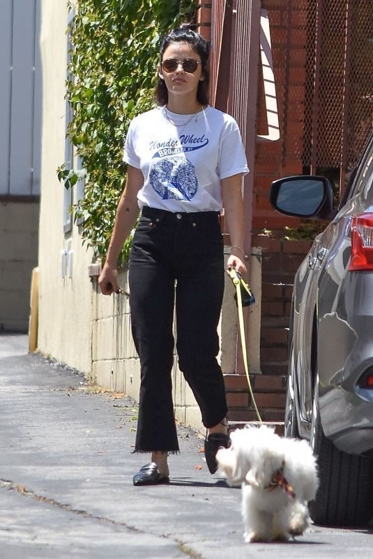 LUCY HALE Out With Her Dog Elvis in Los Angeles 07/19/2019