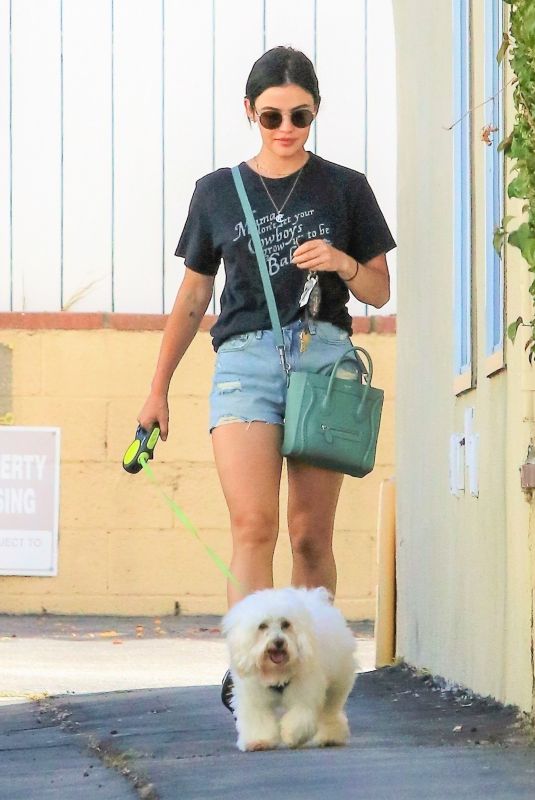 LUCY HALE Out with Her Dog Elvis in Studio City 07/10/2019