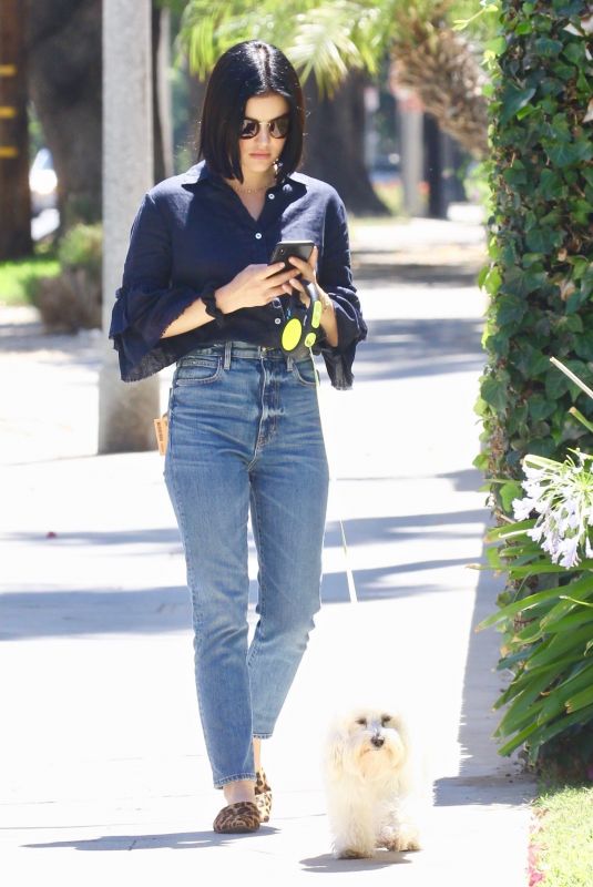 LUCY HALE Out With Her Dog Elvis in Studio City 07/27/2019