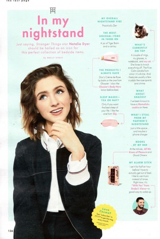 NATALIA DYER in Cosmopolitan Magazine, July 2019
