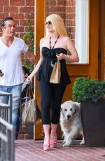 NICOLLETTE SHERIDAN Out with Her Dog in Los Angeles 07/11/2019
