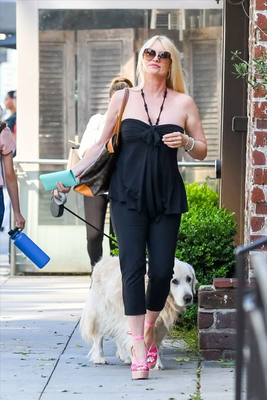 NICOLLETTE SHERIDAN Out with Her Dog in Los Angeles 07/11/2019