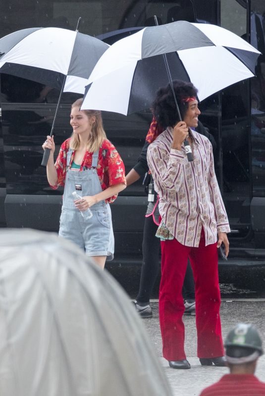 SAMARA WEAVING and BRIGETTW LUNDY-PAINE at Bill & Ted Face the Music Next Generation Set in New Orleans 07/02/2019