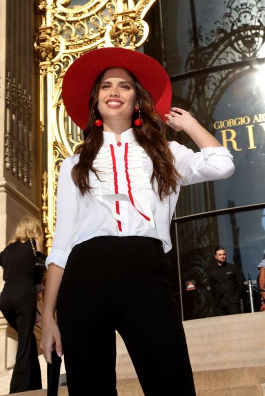 SARA SAMPAIO Arrives at Giorgio Armani Show at Paris Fashion Week 07/02/2019