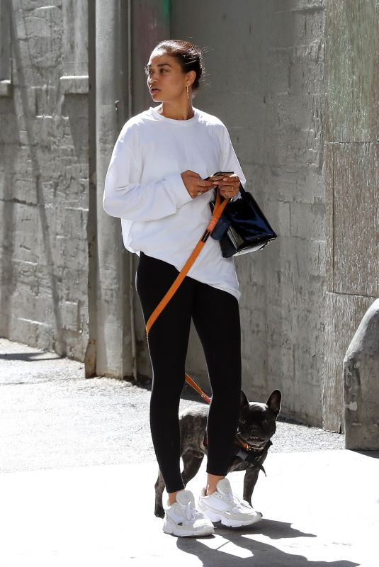 SHANINA SHAIK Out with Her Dog in Los Angeles 07/18/2019