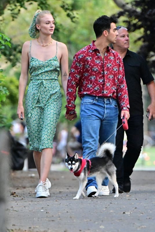 SOPHIE TURNER and JOE JONAS Out with Their Dog in New York 07/28/2019