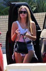 ASHLEY BENSON in Denim Cut-oof Heading to Nail Salon in Studio City 08/30/2019