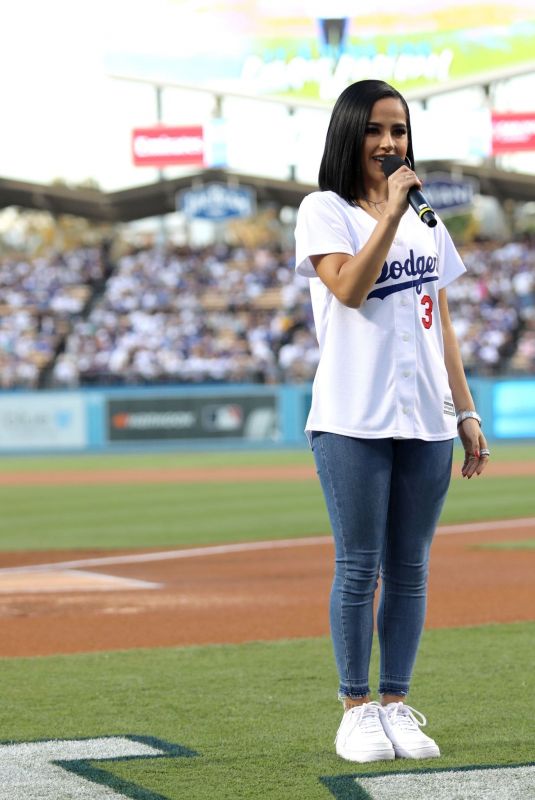 BECKY G Sing National Anthem at Dodger Stadium in Los Angeles 08/23/2019