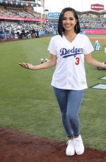 BECKY G Sing National Anthem at Dodger Stadium in Los Angeles 08/23/2019
