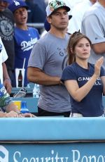 ELIZABETH OLSEN at NY Yankees vs LA Dodgers Game in Los Angeles 08/25/2019