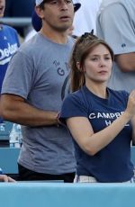 ELIZABETH OLSEN at NY Yankees vs LA Dodgers Game in Los Angeles 08/25/2019