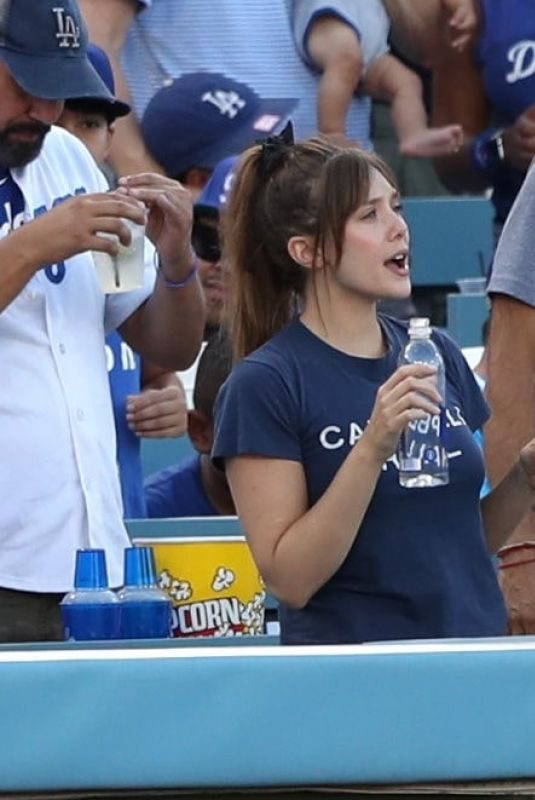 ELIZABETH OLSEN at NY Yankees vs LA Dodgers Game in Los Angeles 08/25/2019