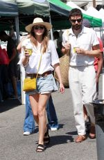 ELIZABETH OLSEN in Denim SHorts Shopping at Farmers Market in Studio City 08/11/2019