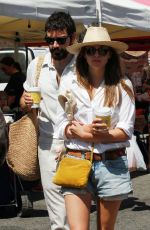 ELIZABETH OLSEN in Denim SHorts Shopping at Farmers Market in Studio City 08/11/2019