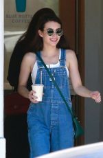 EMMA ROBERTS in Denim Overall Out for Coffee in Los Feliz 08/31/2019