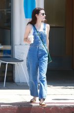 EMMA ROBERTS in Denim Overall Out for Coffee in Los Feliz 08/31/2019
