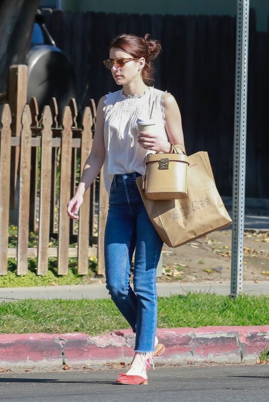 EMMA ROBERTS Leaves Oaks Gourmet in Los Angeles 08/06/2019