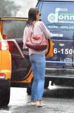 KATIE HOLMES Out on a Rainy Day in New York 08/07/2019