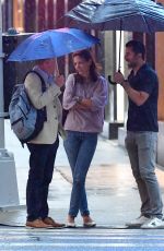 KATIE HOLMES Out on a Rainy Day in New York 08/07/2019