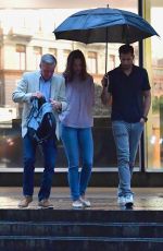 KATIE HOLMES Out on a Rainy Day in New York 08/07/2019