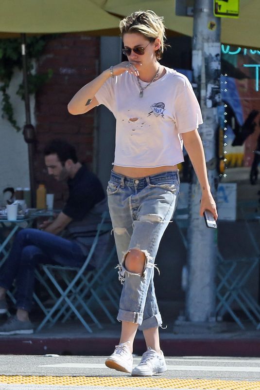 KRISTEN STEWART in Ripped Denim Out in Los Angeles 07/31/2019