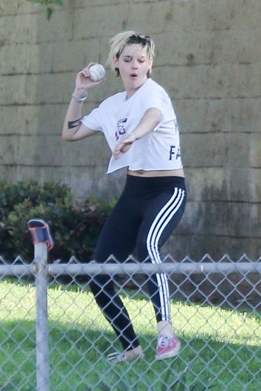 KRISTEN STEWART Plays Softball in Los Angeles 08/09/2019