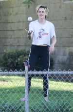 KRISTEN STEWART Plays Softball in Los Angeles 08/09/2019