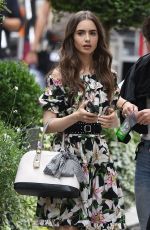 LILY COLLINS on the Set of Emily in Paris in Paris 08/13/2019