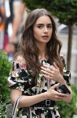 LILY COLLINS on the Set of Emily in Paris in Paris 08/13/2019