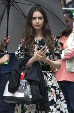 LILY COLLINS on the Set of Emily in Paris in Paris 08/13/2019