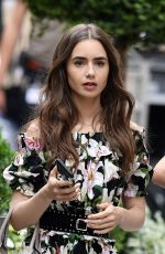 LILY COLLINS on the Set of Emily in Paris in Paris 08/13/2019