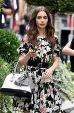 LILY COLLINS on the Set of Emily in Paris in Paris 08/13/2019
