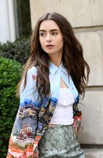 LILY COLLINS on the Set of Emily in Paris in Paris 08/13/2019