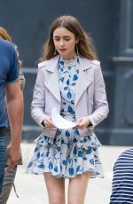 LILY COLLINS on the Set of Emily in Paris in Paris 08/14/2019