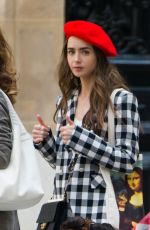 LILY COLLINS on the Set of Emily in Paris in Paris 08/14/2019