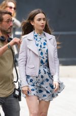 LILY COLLINS on the Set of Emily in Paris in Paris 08/14/2019