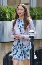 LILY COLLINS on the Set of Emily in Paris in Paris 08/14/2019