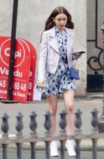 LILY COLLINS on the Set of Emily in Paris in Paris 08/14/2019
