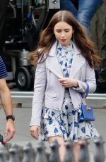 LILY COLLINS on the Set of Emily in Paris in Paris 08/14/2019