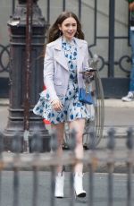 LILY COLLINS on the Set of Emily in Paris in Paris 08/14/2019