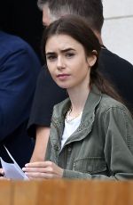 LILY COLLINS on the Set of Emily in Paris in Paris 08/16/2019