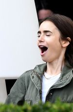 LILY COLLINS on the Set of Emily in Paris in Paris 08/16/2019