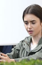 LILY COLLINS on the Set of Emily in Paris in Paris 08/16/2019