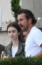 LILY COLLINS on the Set of Emily in Paris in Paris 08/16/2019