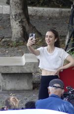 LILY COLLINS on the Set of Emily in Paris in Paris 08/19/2019