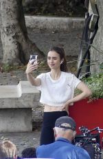 LILY COLLINS on the Set of Emily in Paris in Paris 08/19/2019