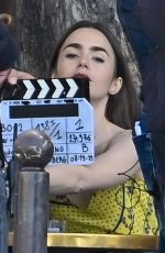 LILY COLLINS on the Set of Emily in Paris in Paris 08/19/2019