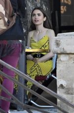 LILY COLLINS on the Set of Emily in Paris in Paris 08/19/2019